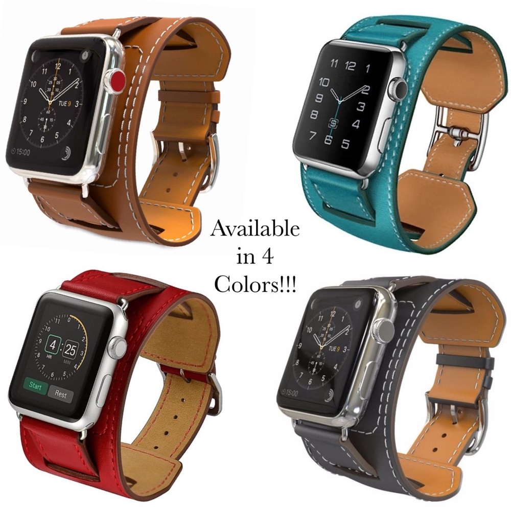 Vegan Leather Red Double Cuff Watchband for Apple - Picture 13 of 13
